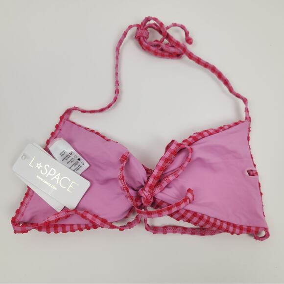 L*Space Twister Bikini Top in Pink Red Gingham Size Small NWT Halter - Picture 4 of 6